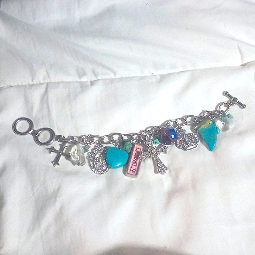 Natural Turquoise Charm Bracelet 8in Adjustable